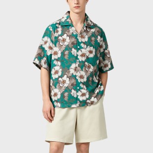 Cuban Collar Floral Print Short Sleeve Shirt