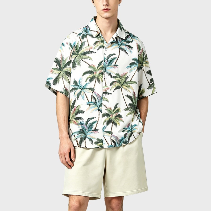 Coconut Tree Beach Print Retro Vacation Shirt