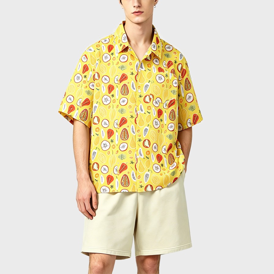 Thai Street Fruit Print Ice Silk Short Sleeve Shirt