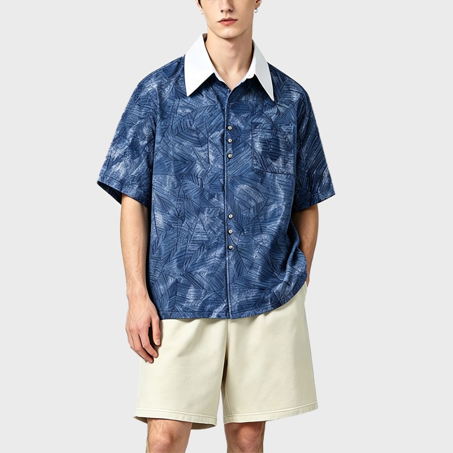 Tie-Dye Pleated Ice-Feel Short-Sleeve Shirt