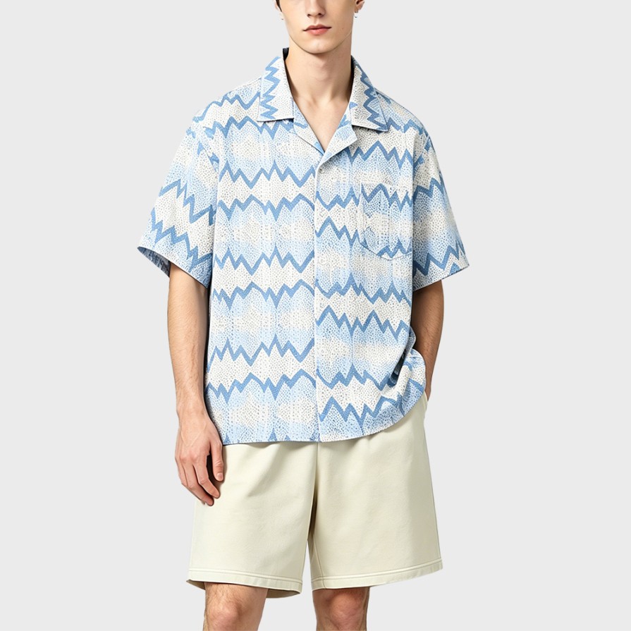 Hawaiian Style Wave Hollow-Out Short Sleeve Shirt