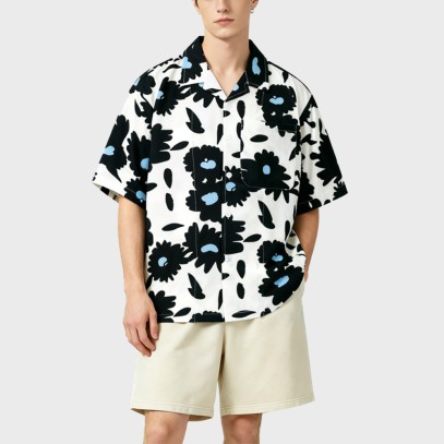Daisy Print Hawaiian Style Loose Short Sleeve Shirt 
