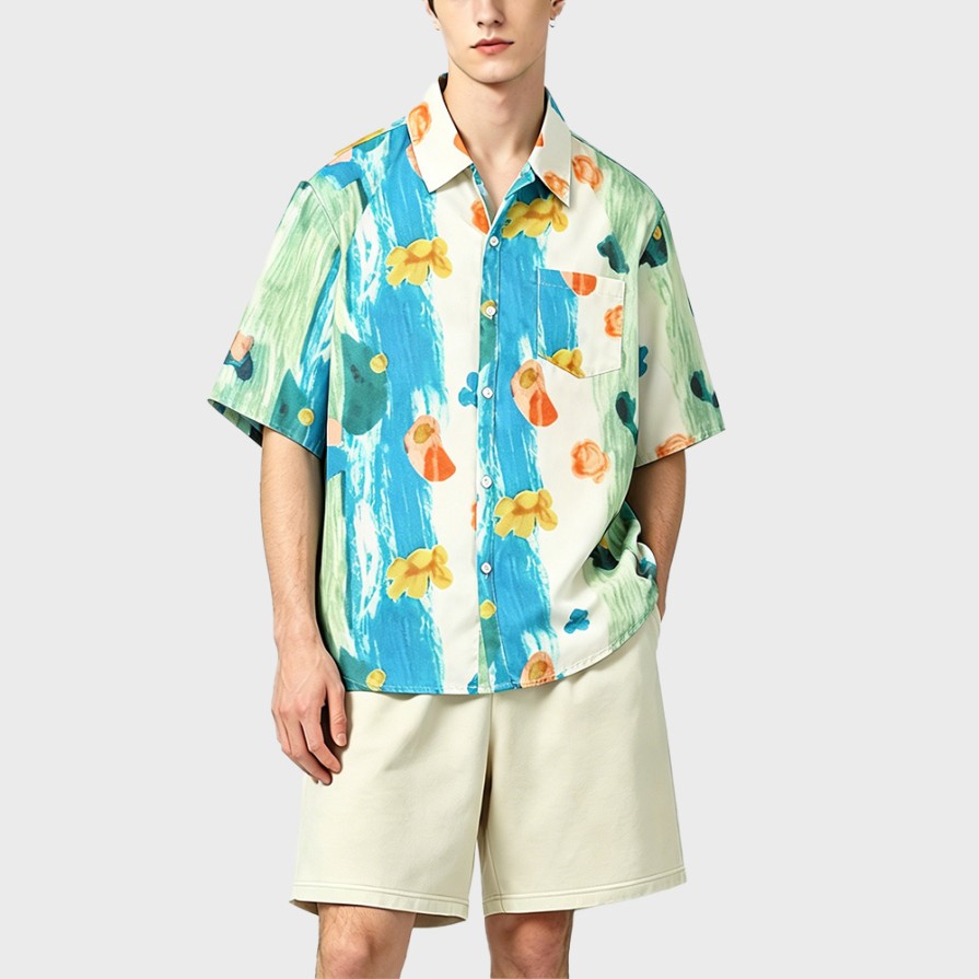Hawaiian Style Oil Painting Graffiti Short Sleeve Shirt