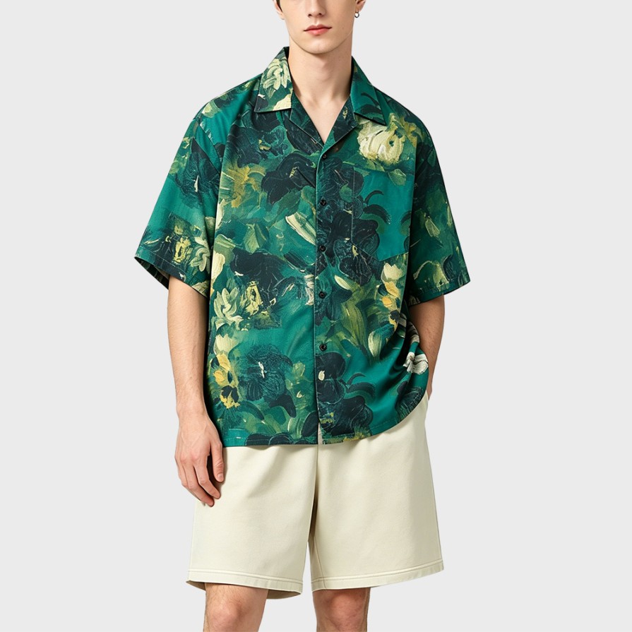 Green Vintage Oil Painting Short-Sleeve Shirt