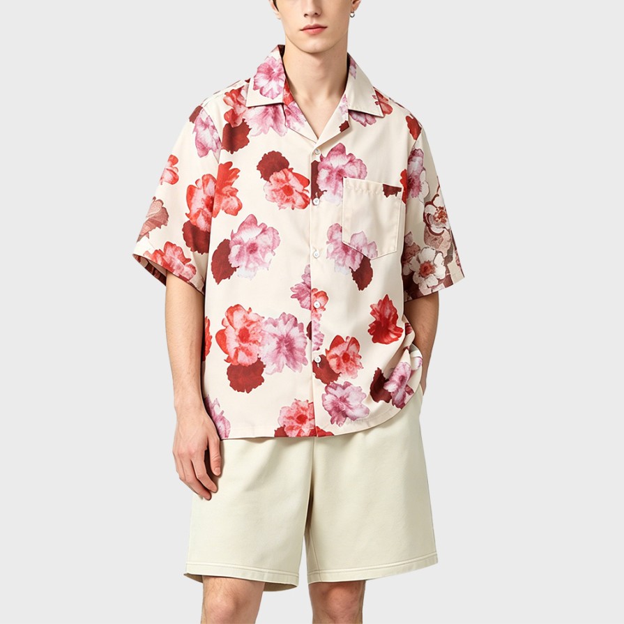 Retro Cuban Collar Printed Loose Shirt