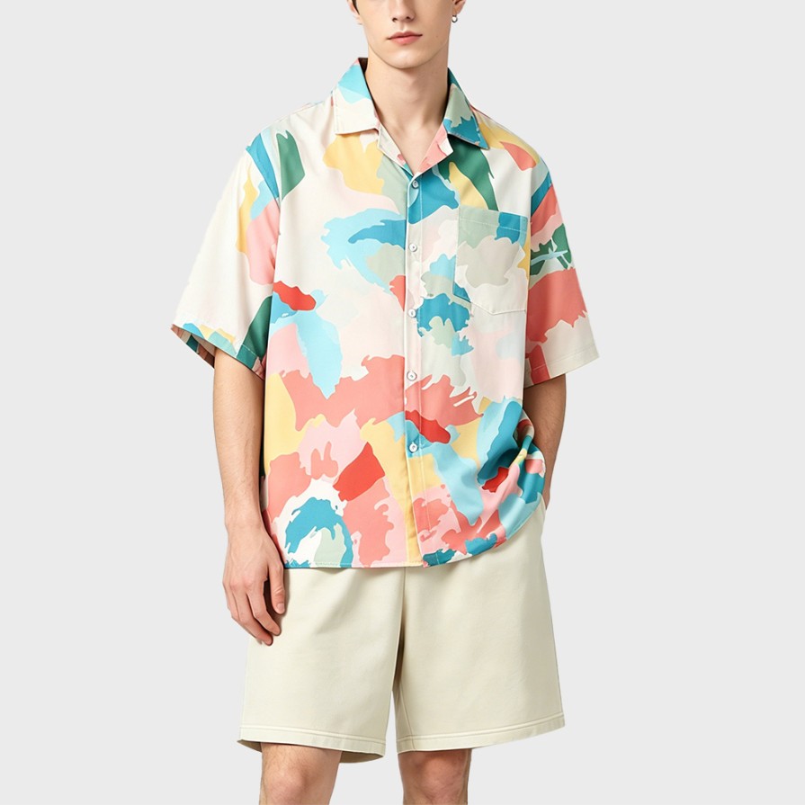 Summer Graffiti Print Loose Short Sleeve Shirt