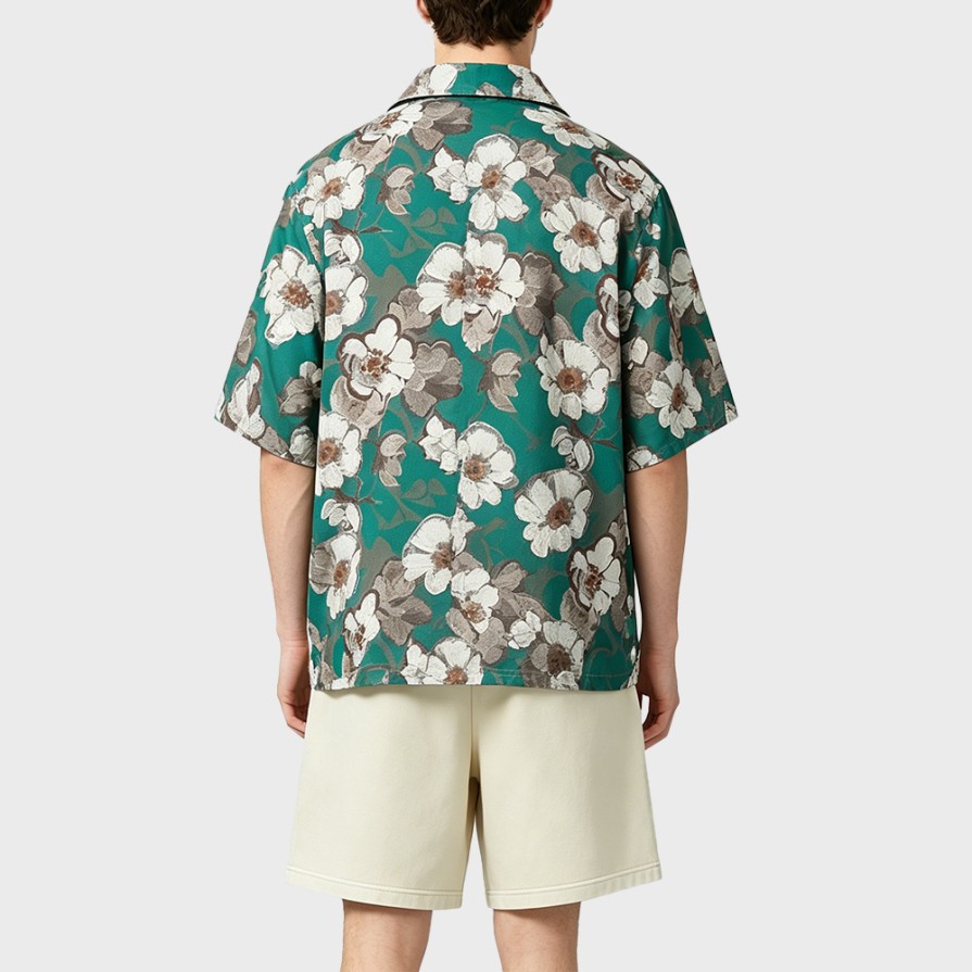 Cuban Collar Floral Print Short Sleeve Shirt