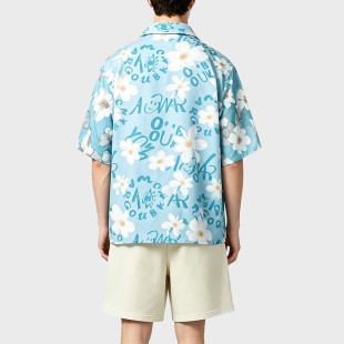 Letter Flower Print Loose Short Sleeve Shirt