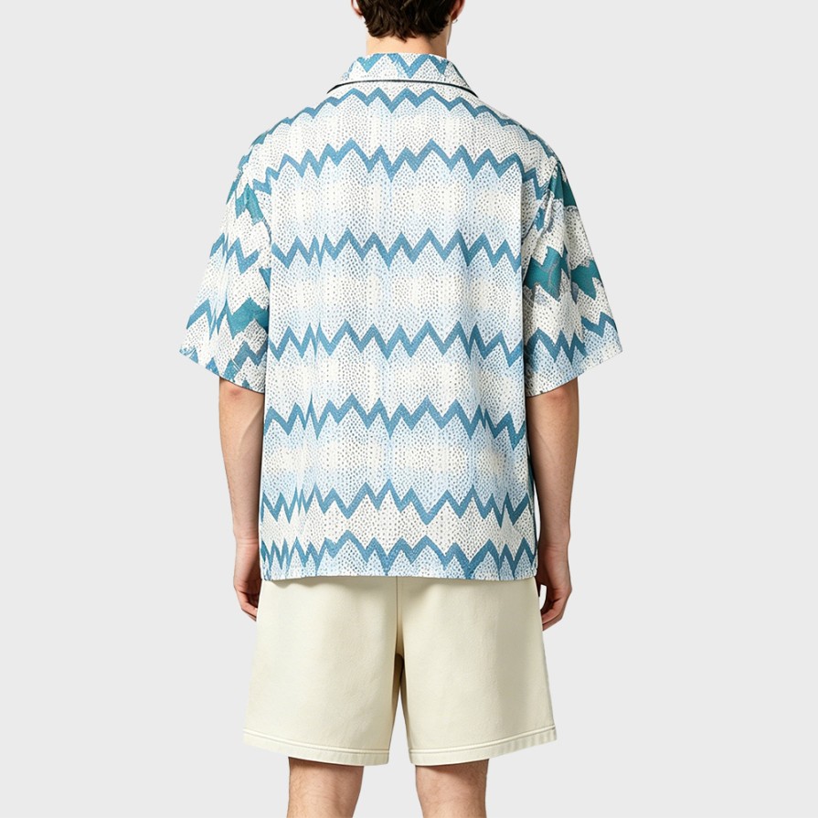 Hawaiian Style Wave Hollow-Out Short Sleeve Shirt