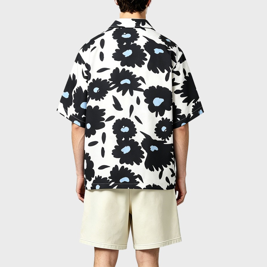Daisy Print Hawaiian Style Loose Short Sleeve Shirt