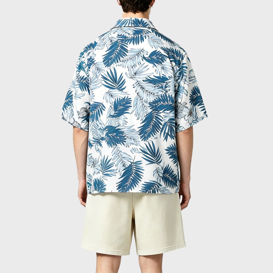 Retro Hawaiian Botanical Print Short-Sleeve Shirt