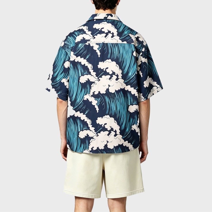 Unique Hawaiian Wave Print Short-Sleeve Shirt