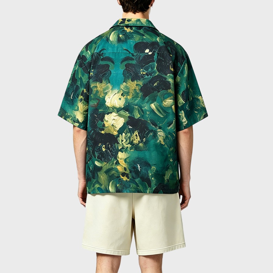 Green Vintage Oil Painting Short-Sleeve Shirt