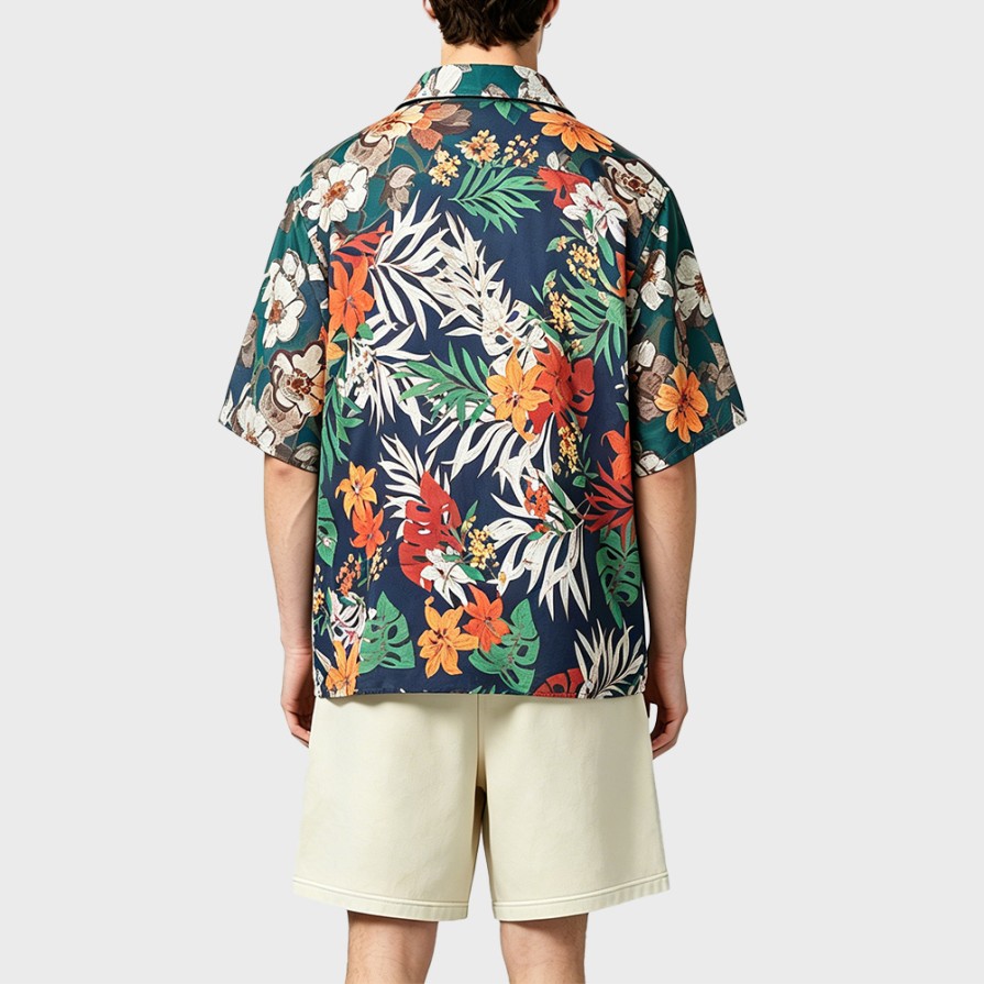 Floral Pointed Collar Short Sleeve Casual Shirt Set