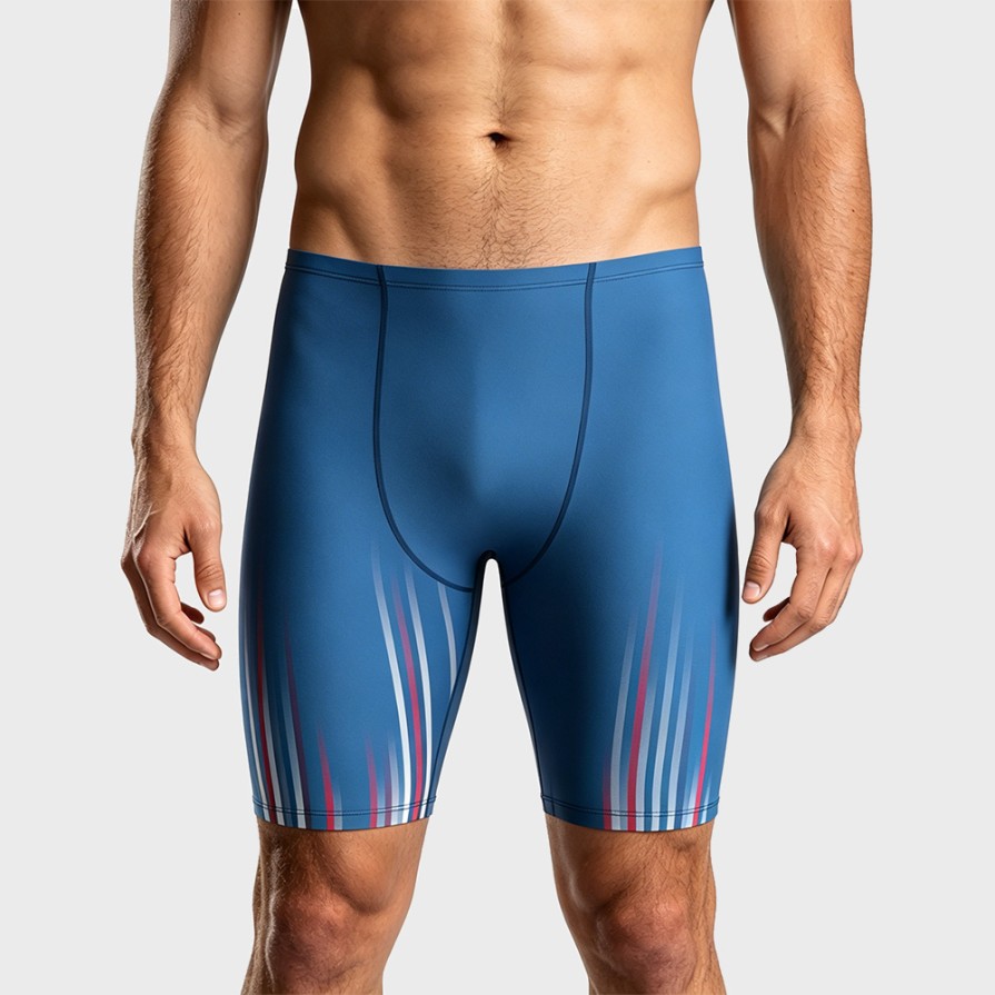 Men's Blue Knee-Length Racing Swim Trunks