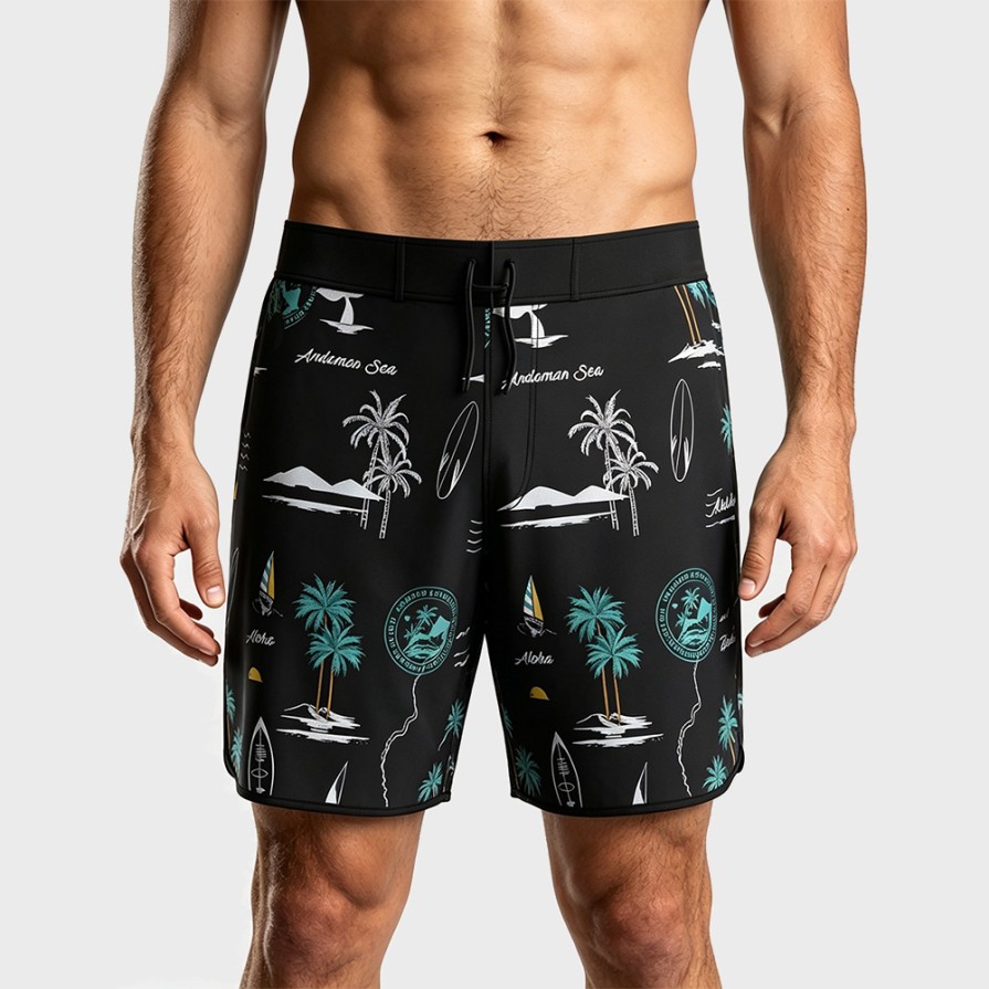 Four-Way Stretch Quick-Dry Printed Beach Swim Trunks