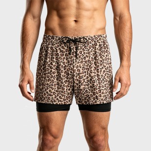 Men's leopard print beach swim trunks to avoid embarrassment
