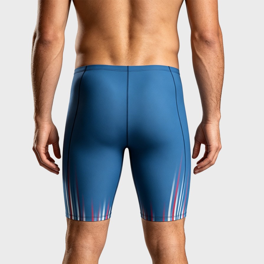 Men's Blue Knee-Length Racing Swim Trunks