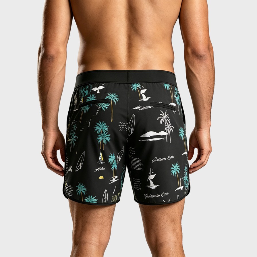 Four-Way Stretch Quick-Dry Printed Beach Swim Trunks