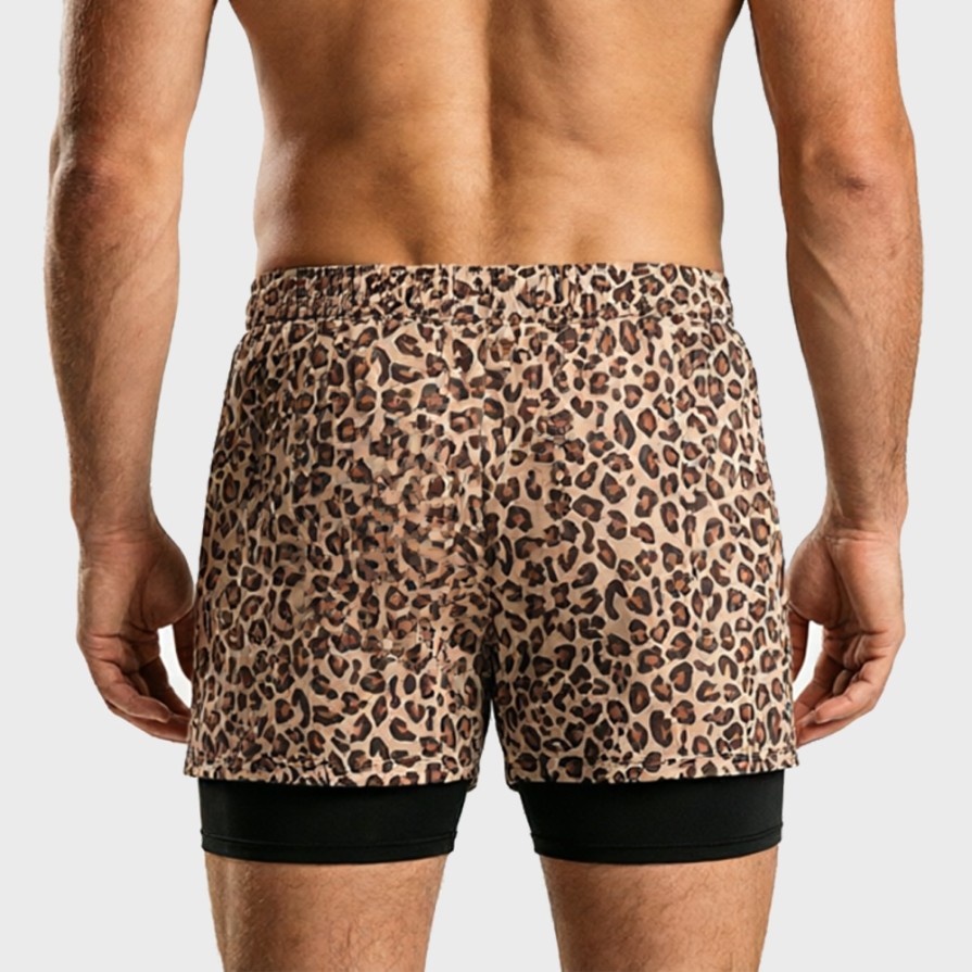 Men's leopard print beach swim trunks to avoid embarrassment
