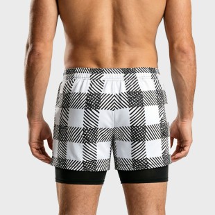 Plaid Double-Lined Beach Swim Trunks