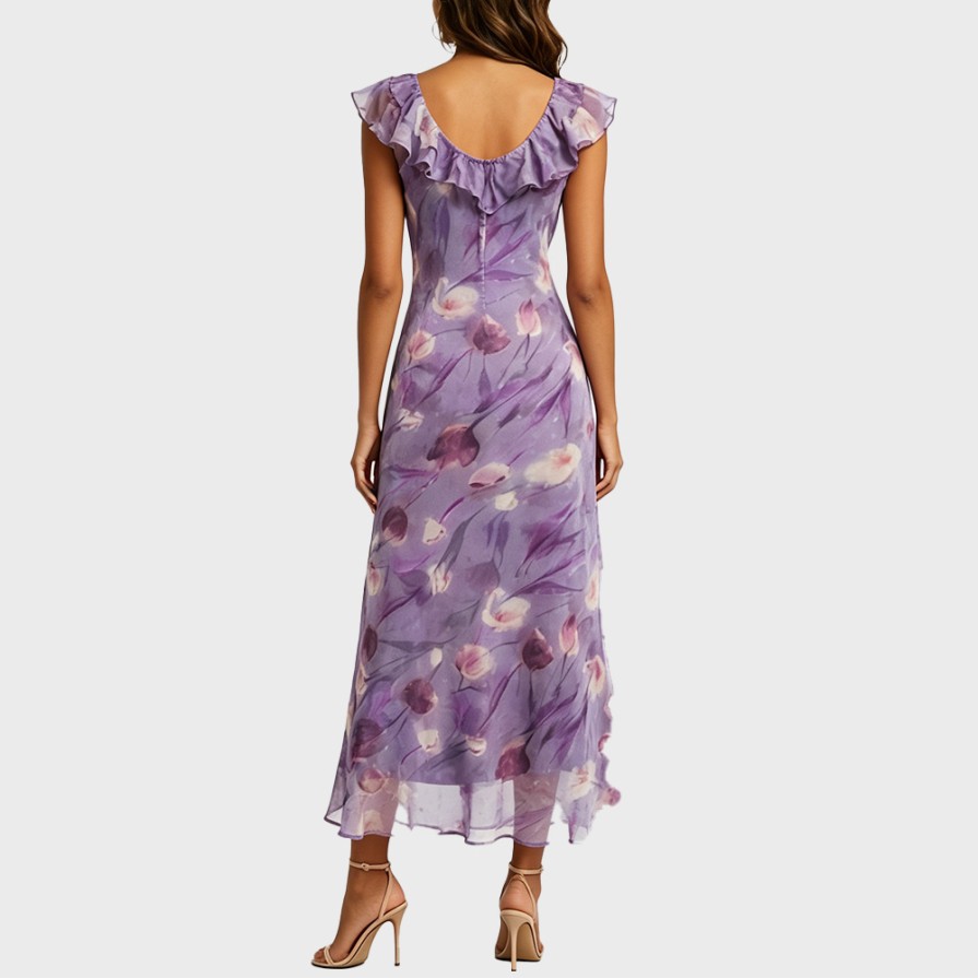 Versatile V-Neck Waist-Cinching Floral Dress
