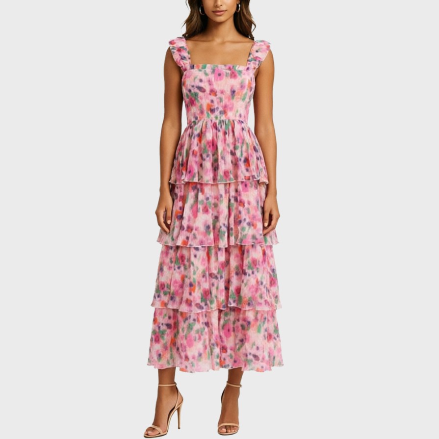 French Vacation Spaghetti Strap Tiered Cake Dress