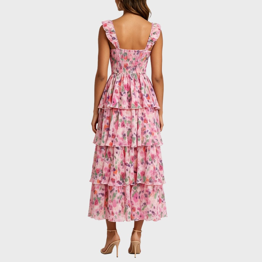 French Vacation Spaghetti Strap Tiered Cake Dress