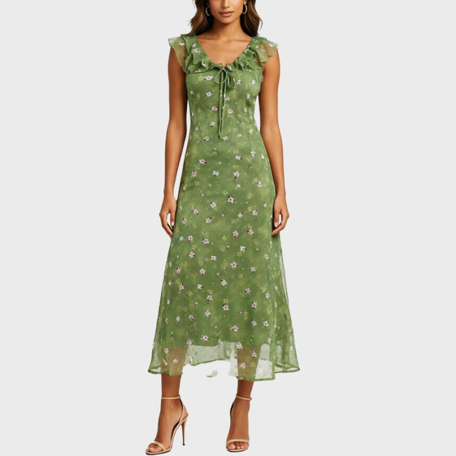Small Flutter Sleeve Vacation Maxi Dress