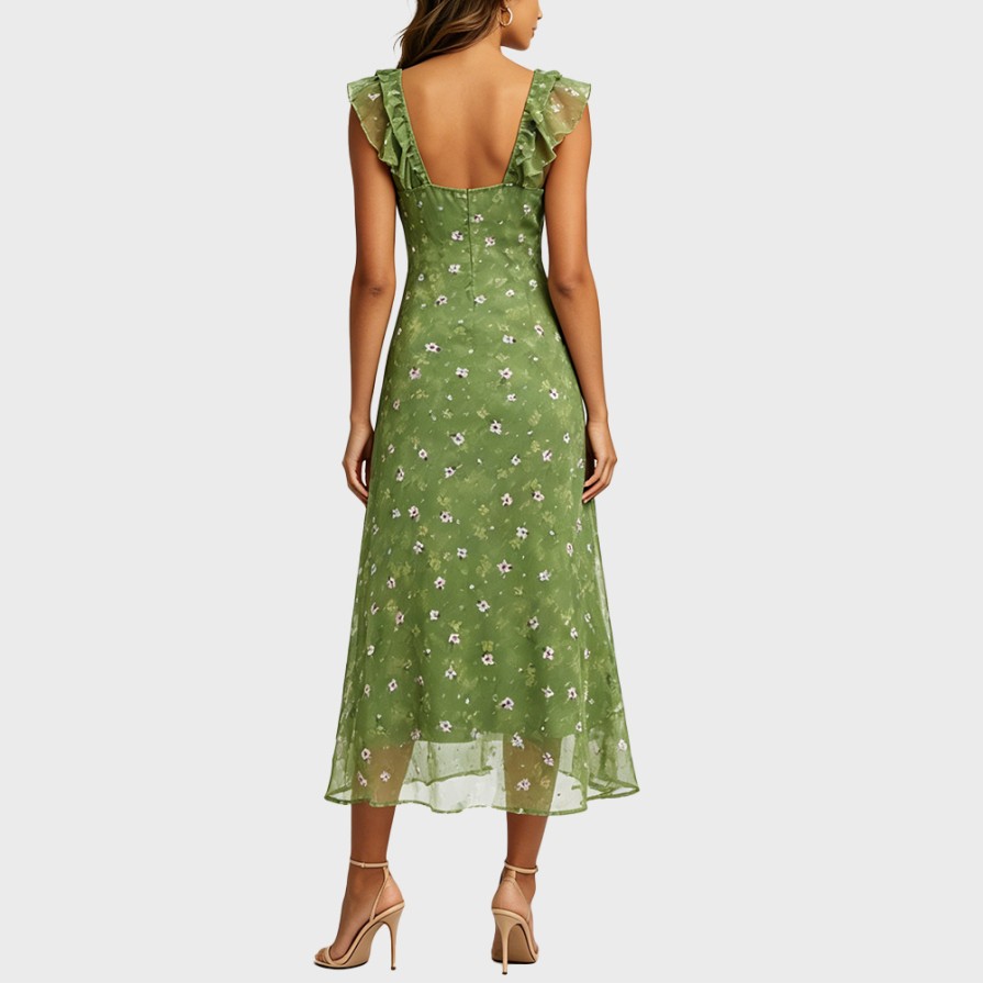 Small Flutter Sleeve Vacation Maxi Dress