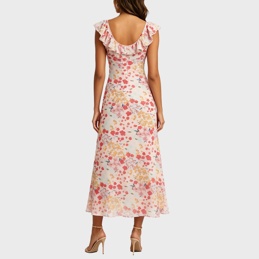 Personalized Print V-Neck Waist-Cinching Dress with Tie Detail