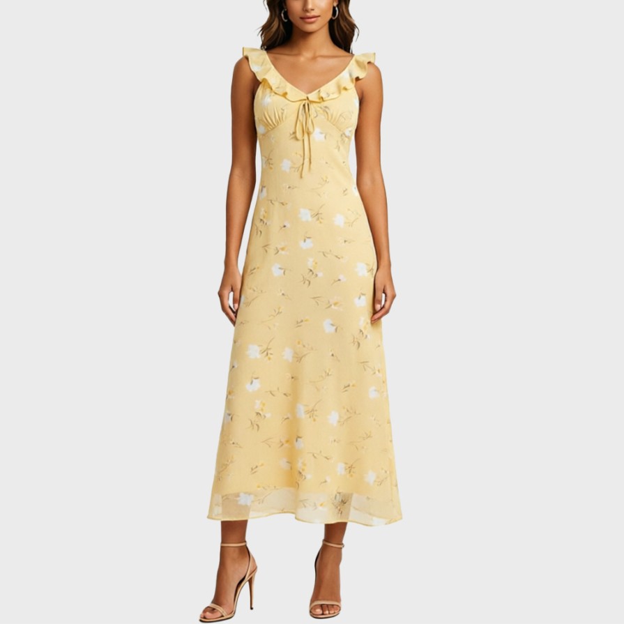 Vacation-Style Floral Spaghetti-Strap Dress