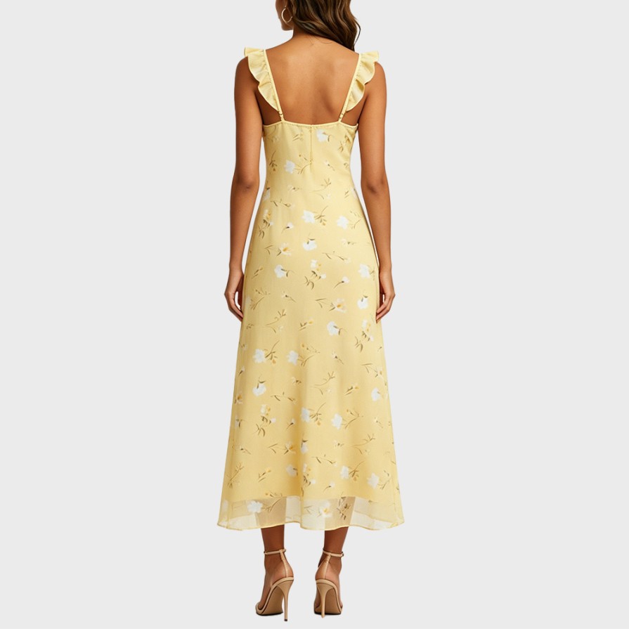 Vacation-Style Floral Spaghetti-Strap Dress