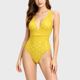 Hollow-out Deep V One-piece Swimsuit Dress