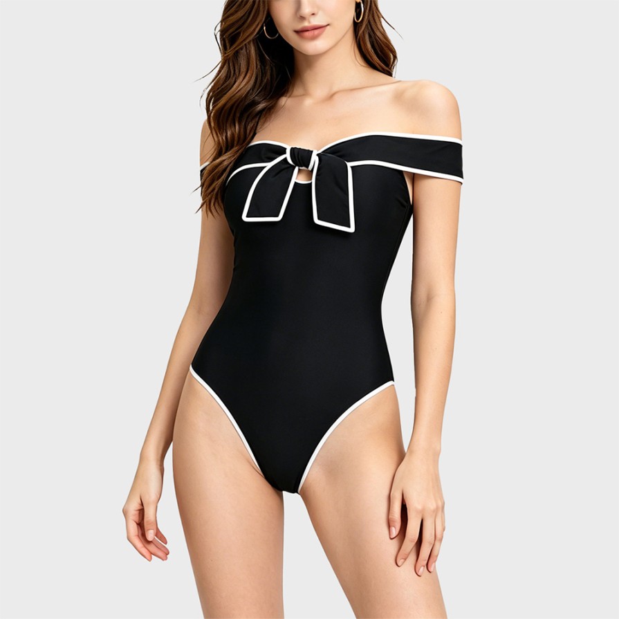 Off-Shoulder Strapless Bow-Accent One-Piece Swimsuit