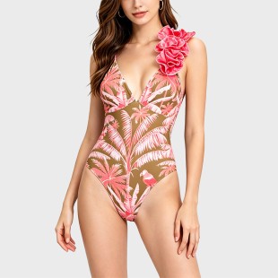 Retro V-Neck Strappy One-Piece Swimsuit
