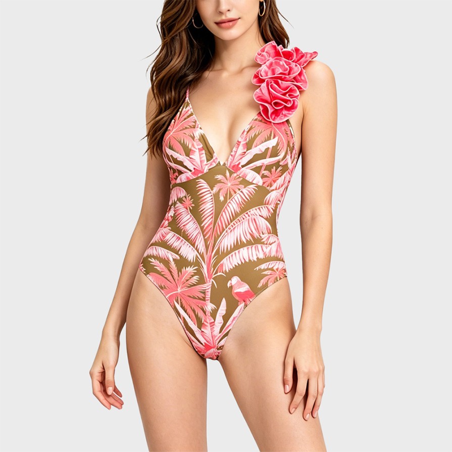 Retro V-Neck Strappy One-Piece Swimsuit