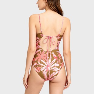 Retro V-Neck Strappy One-Piece Swimsuit