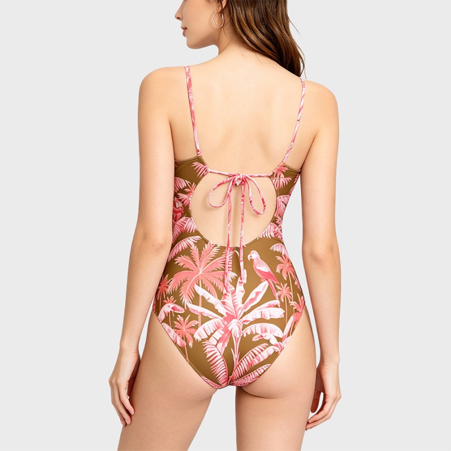 Retro V-Neck Strappy One-Piece Swimsuit