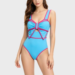 Conservative One-Piece Swimsuit with Bow-Tie Straps