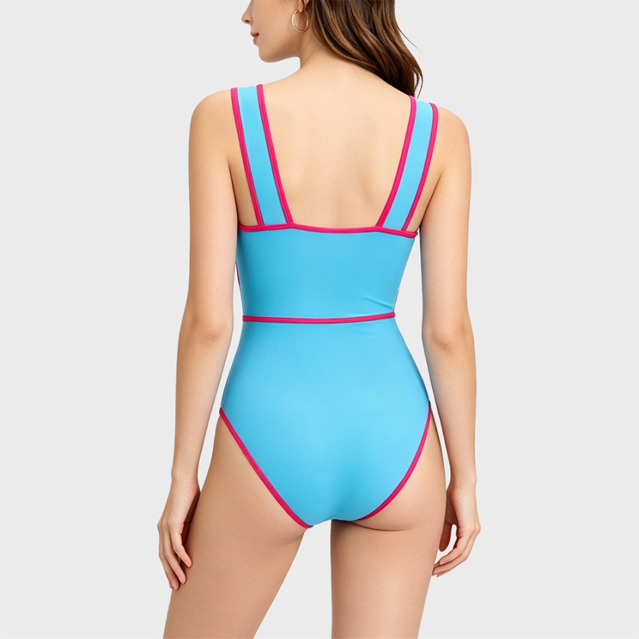 Conservative One-Piece Swimsuit with Bow-Tie Straps