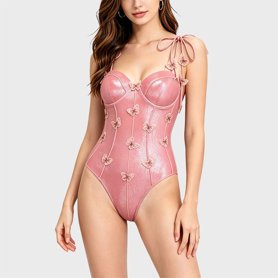 Deep V-Neck Glossy Skirted One-Piece Swimsuit