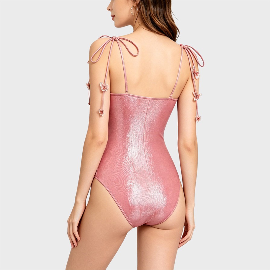 Deep V-Neck Glossy Skirted One-Piece Swimsuit