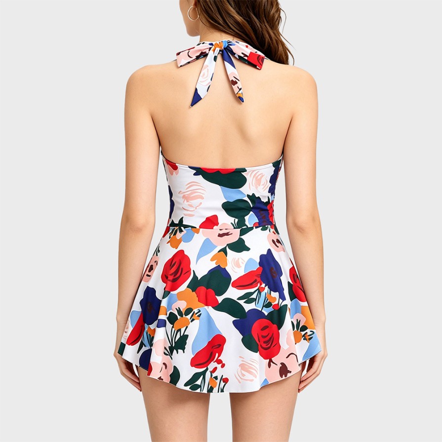 Printed Backless Dress-Style One-Piece Swimsuit