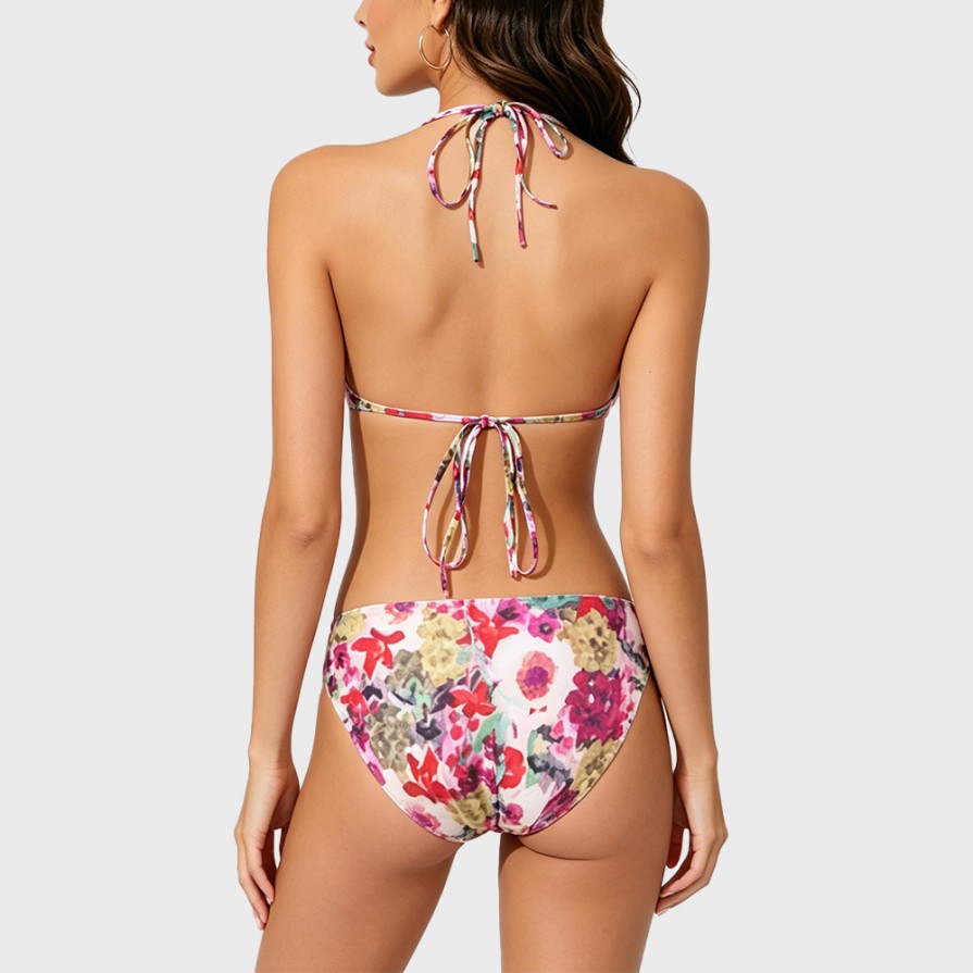 Printed V-Neck Long Sleeve Two-Piece Swimsuit