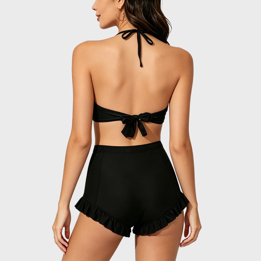Slimming and Belly-Covering V-Neck Two-Piece Swimsuit Set
